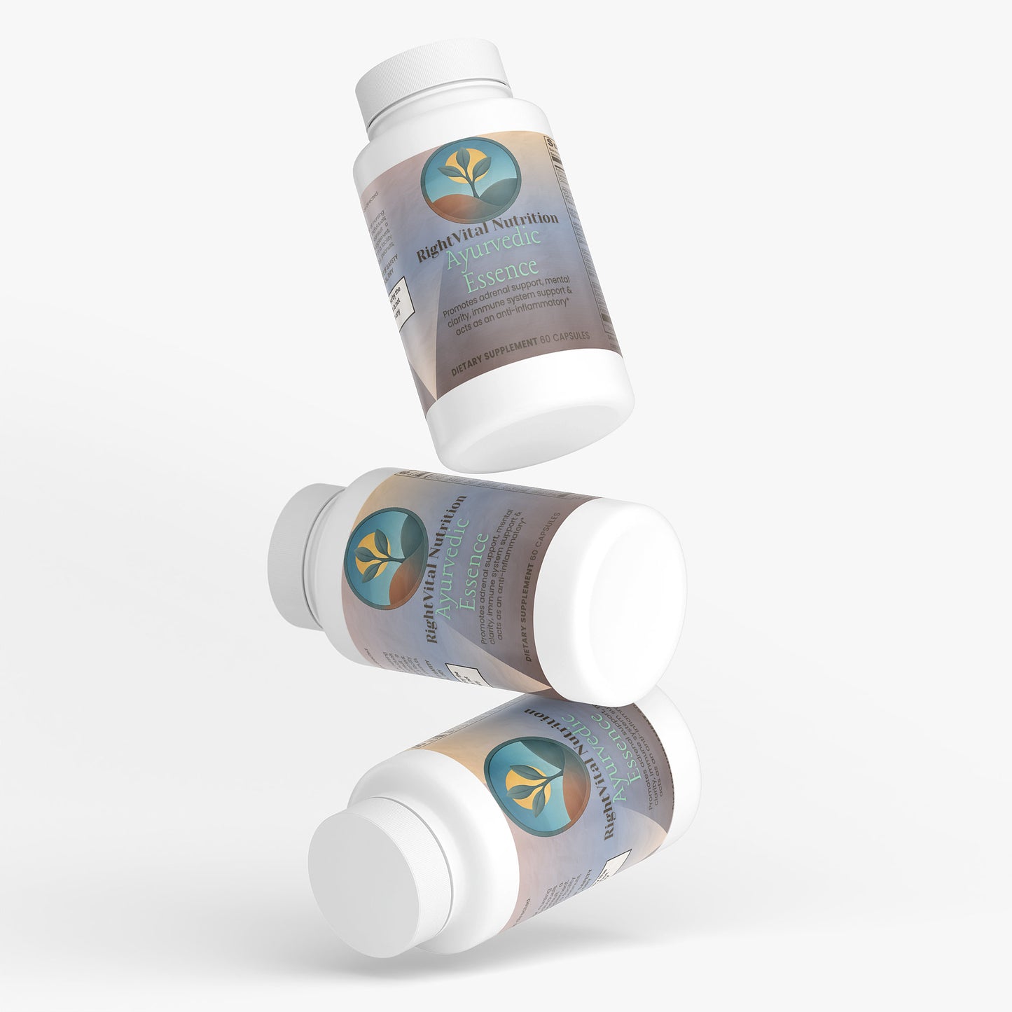 Three bottles of a supplement with a visible brand logo on a white background