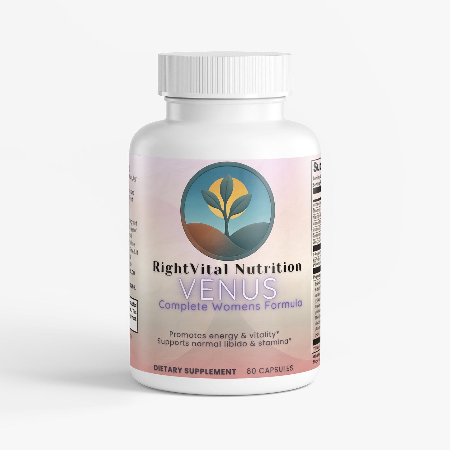 Supplement bottle labeled 'RightVital Nutrition Venus' on a white background