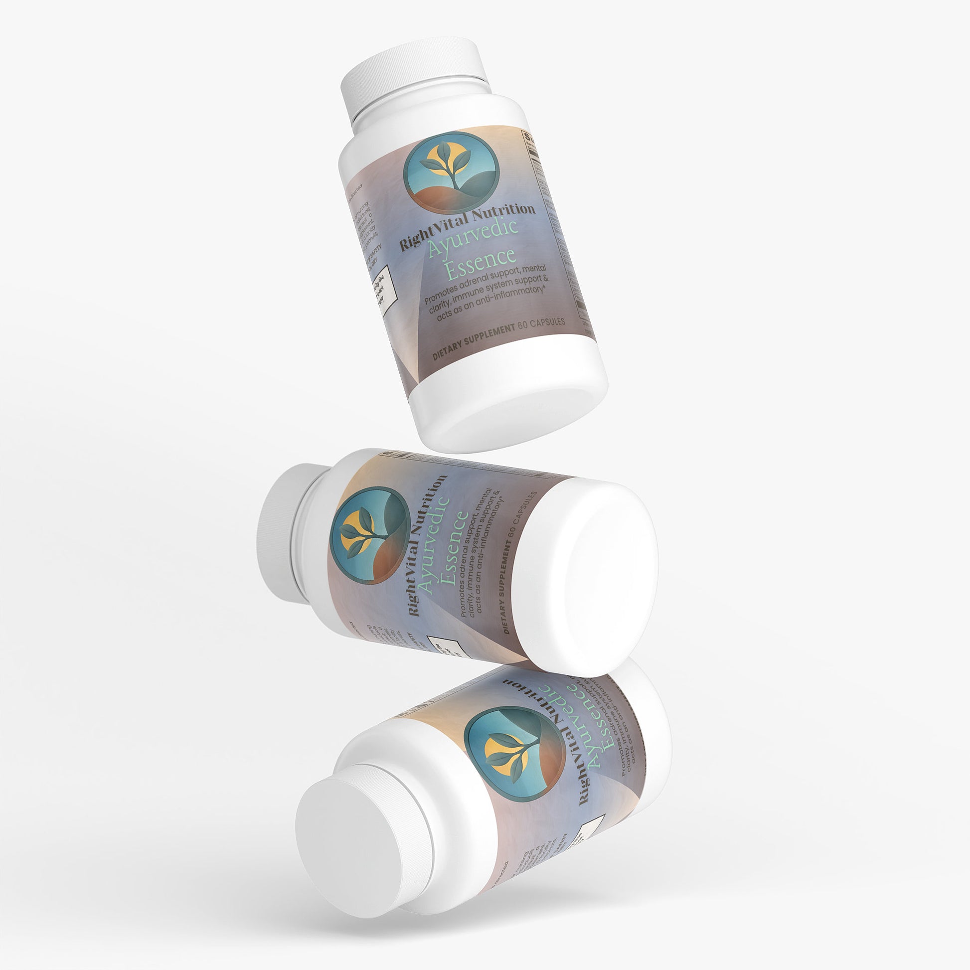 Three bottles of a supplement with a visible brand logo on a white background