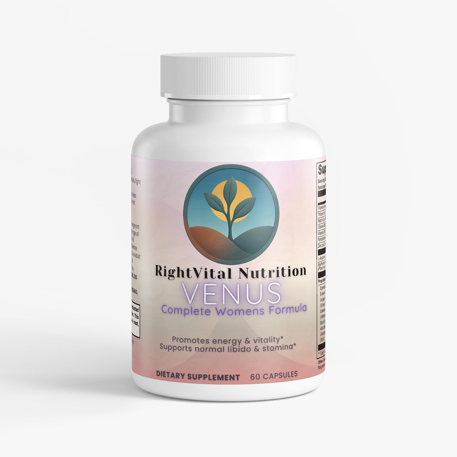 Supplement bottle labeled 'RightVital Nutrition Venus' on a white background